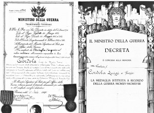 Pergamena e decreto medaglia d'argento al carabiniere Cordola Luigi