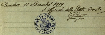 Timbro del Comune di Condove nel novembre 1919
