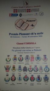 30 settembre 2016 Premiazione premio Piemont ch'a scriv 2016 - il diploma di menzione della giuria