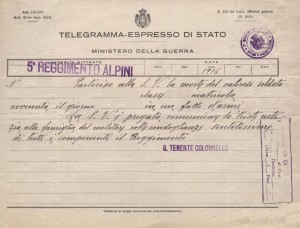 Telegramma comunicazione morte