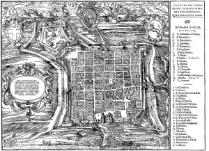 Pianta di Torino voluta da Emanuele Filiberto di Savoia e incisa su legno da Johann Krieger nel 1572 su disegno di Giovanni Carracha